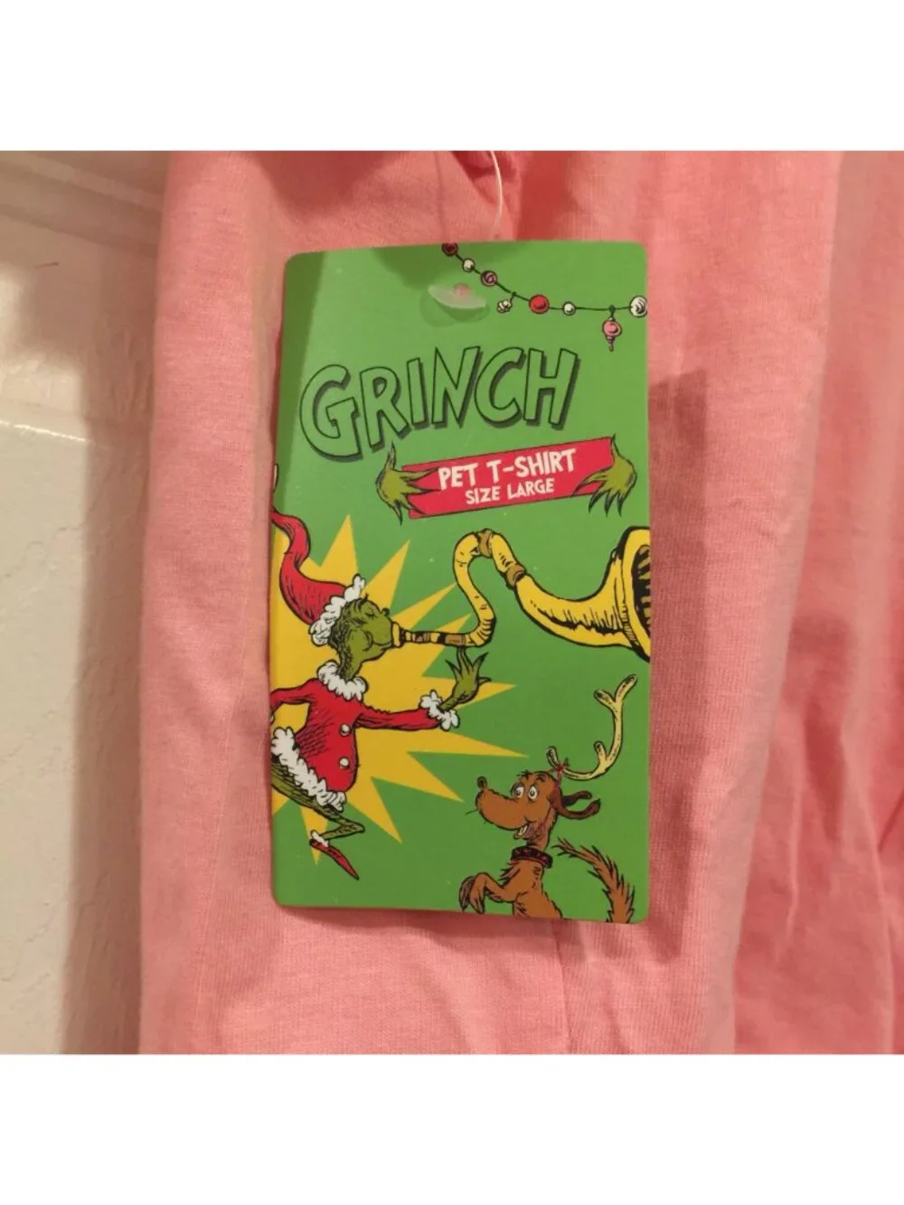 The Grinch Pink Large Pet Tee Shirt Every Who in Whoville Liked Christmas A Lot.